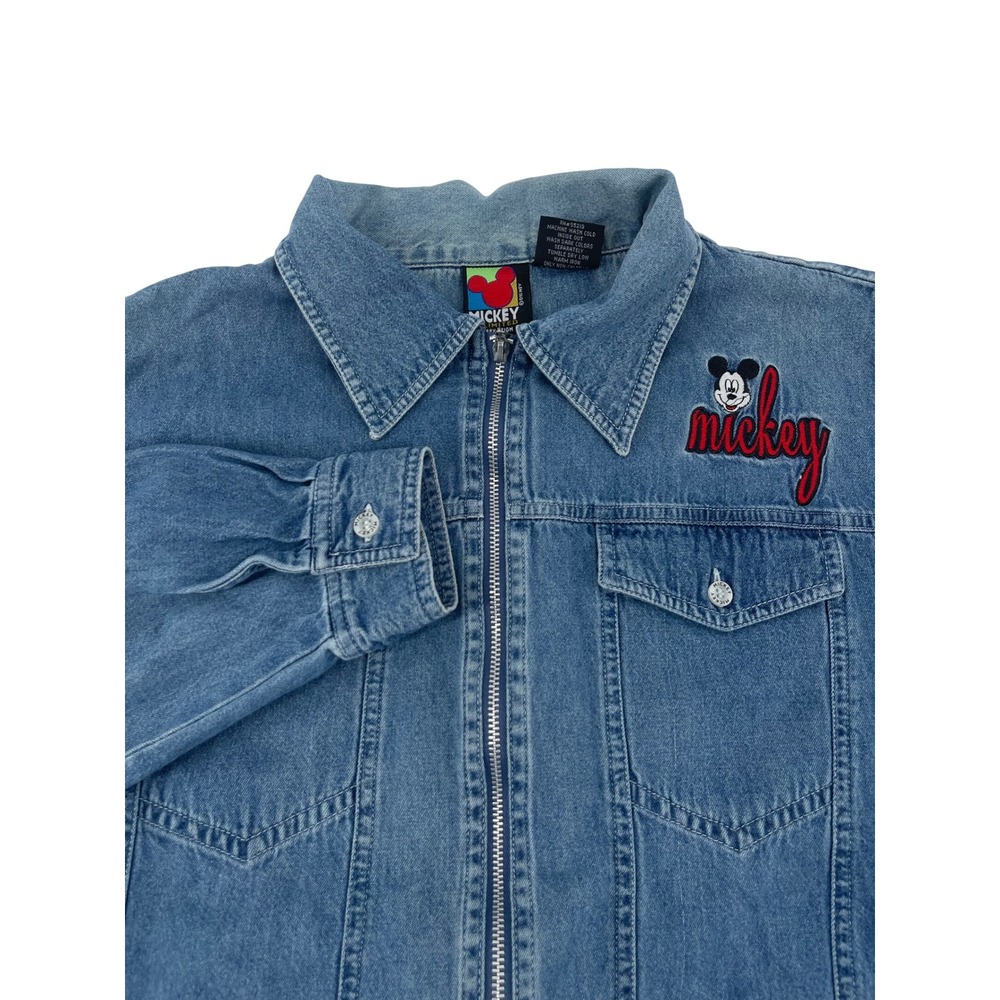 VTG Mickey Unlimited Disney Jerry Leigh Blue Denim Full Zip Jacket Embroidered L